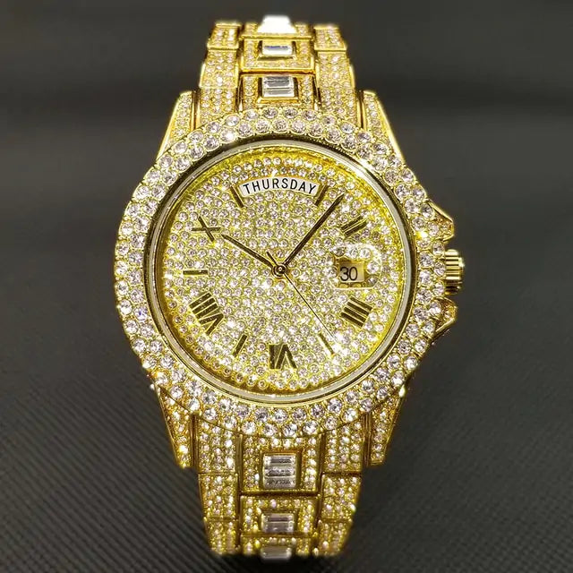 Lamp Post luxury men's diamond watch with a sleek rose-toned dial, elegant design, and stainless steel strap.