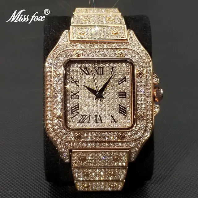 Lamp Post MissFox Ice Out men's watch with silver-tone dial and stainless steel band, showcasing a sleek, modern design.