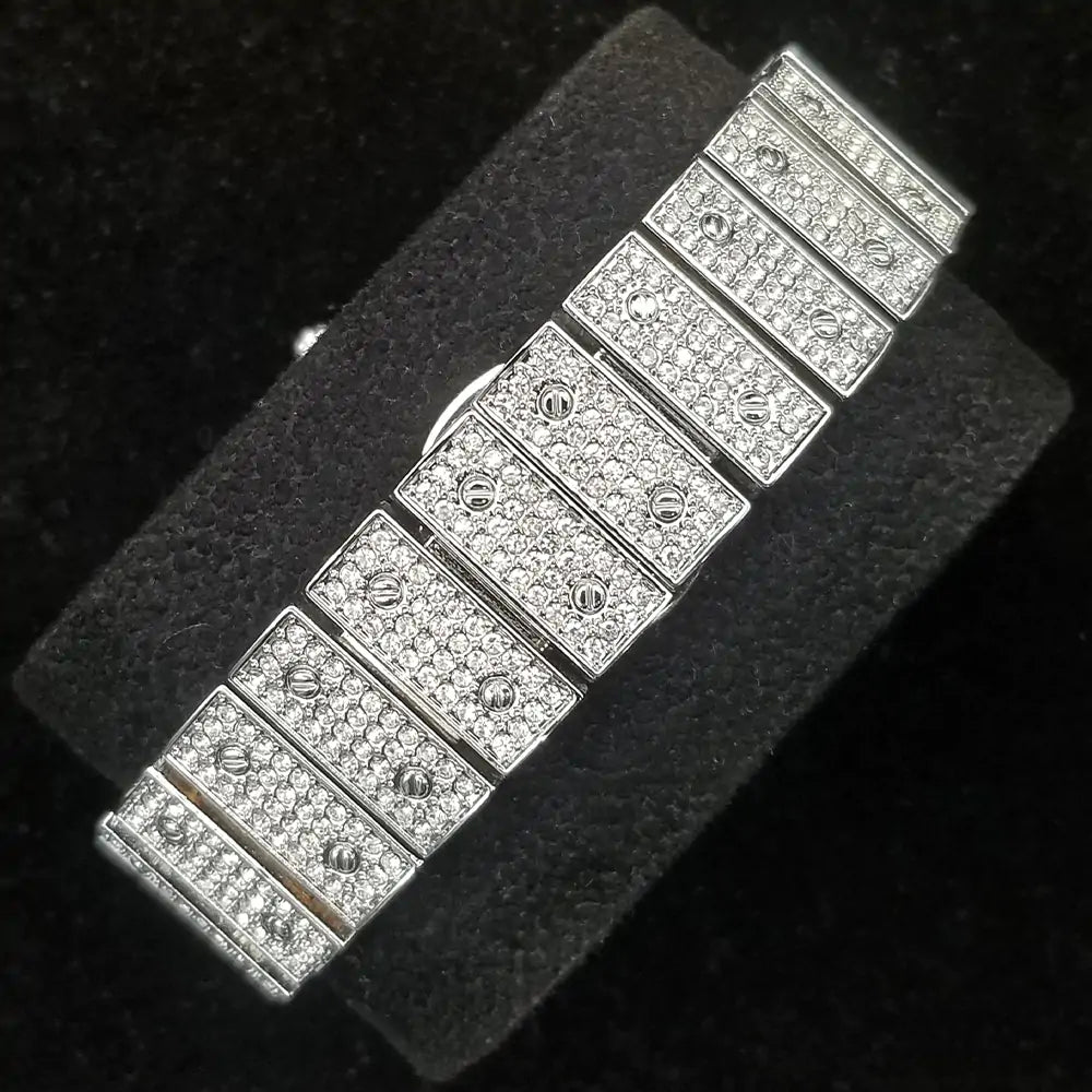 Lamp Post Ice Out Diamond Square Watch for Men featuring a silver band and diamond accents, ideal for Father’s Day or Christmas gift.