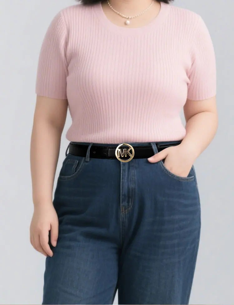 Elegant women's letter buckle belt by Lamp Post featuring premium textured material and modern style, displayed on a white background.