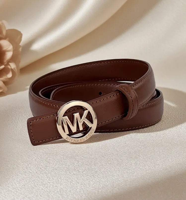 Elegant white women's letter buckle belt by Lamp Post featuring premium textured material and modern style.