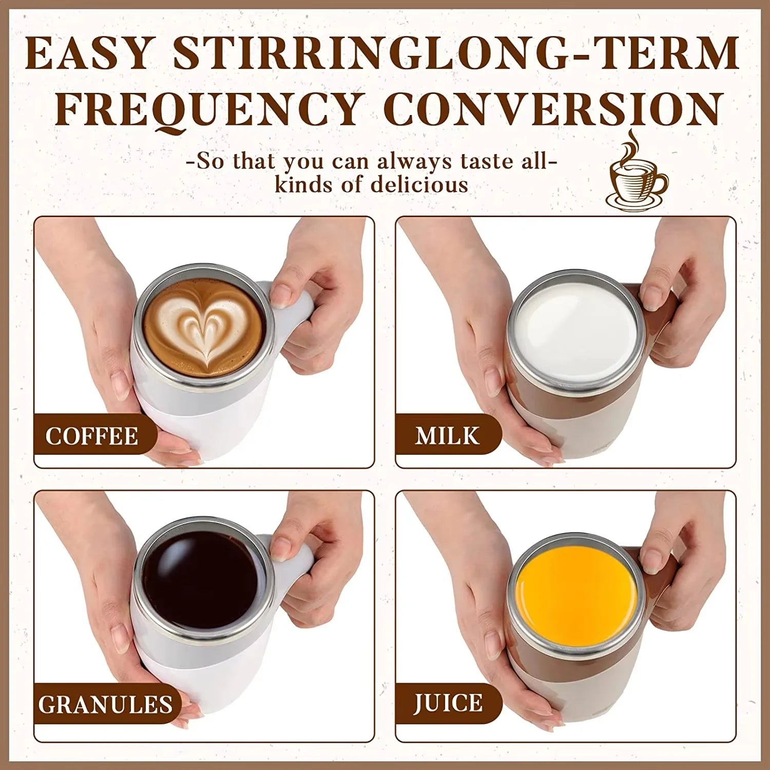 White Lamp Post automatic self-mixing coffee mug with magnetic stirrer, 304 stainless steel, rechargeable electric design for coffee, milk, and tea.