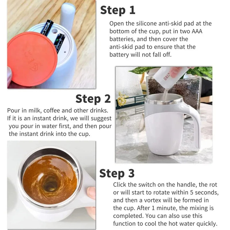 Lamp Post automatic self-mixing coffee mug with magnetic stirrer, 304 stainless steel, rechargeable electric mug for coffee, milk, and tea.