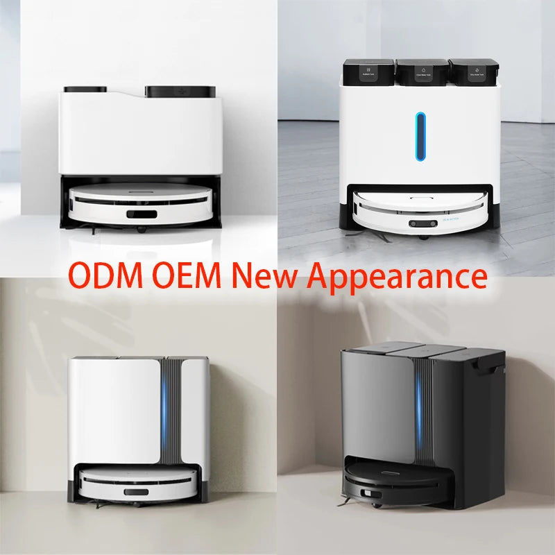 Lamp Post self-washing robot vacuum cleaner with mopping and mop lift functions, shown cleaning a hardwood floor.