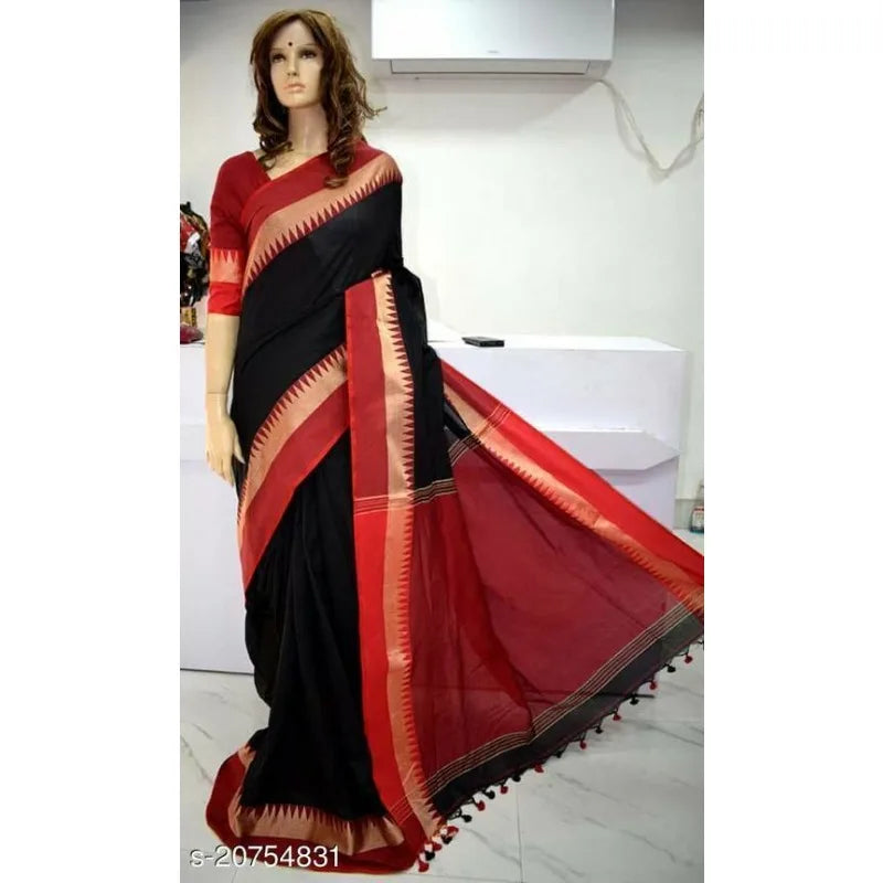 White traditional cotton saree for women by Lamp Post, showing intricate woven patterns and a classic draped style.