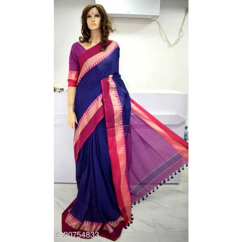 White traditional cotton saree for women with intricate border details, by Lamp Post, showcasing elegant drape and craftsmanship.