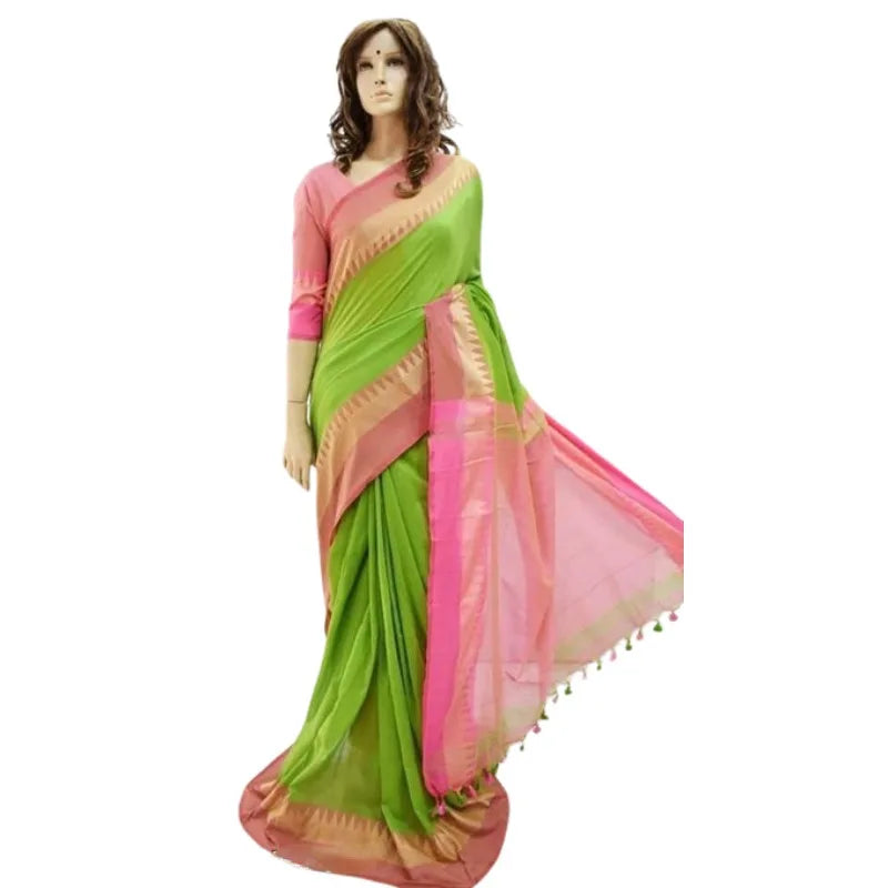 White traditional cotton saree for women by Lamp Post, featuring classic design and lightweight fabric, draped elegantly.