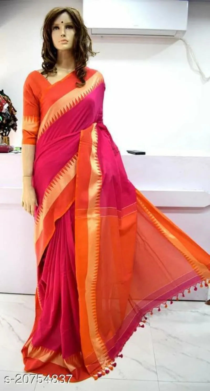 White traditional cotton saree for women by Lamp Post, draped beautifully showcasing intricate weaving and elegant design.