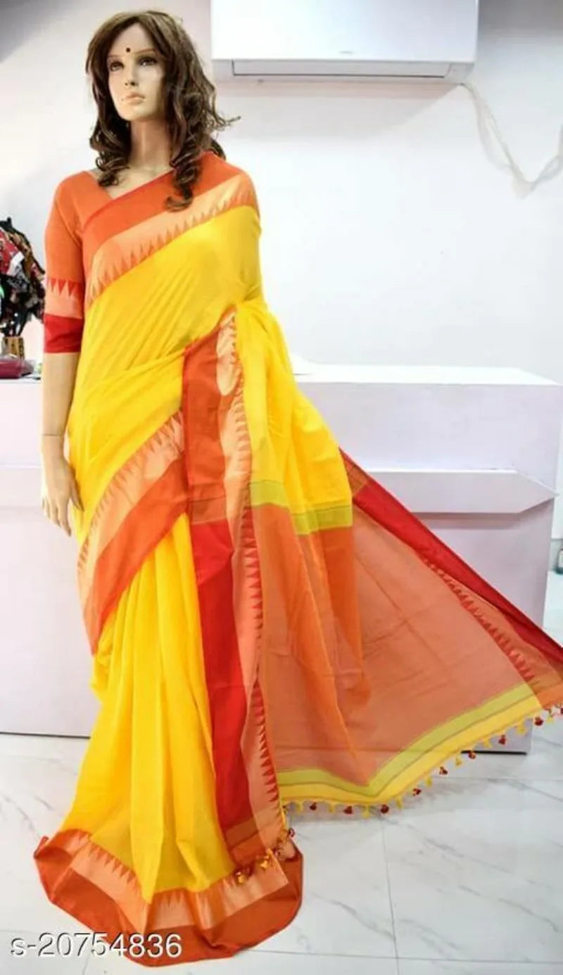 White traditional cotton saree for women by Lamp Post, featuring intricate woven patterns and a classic draped style.