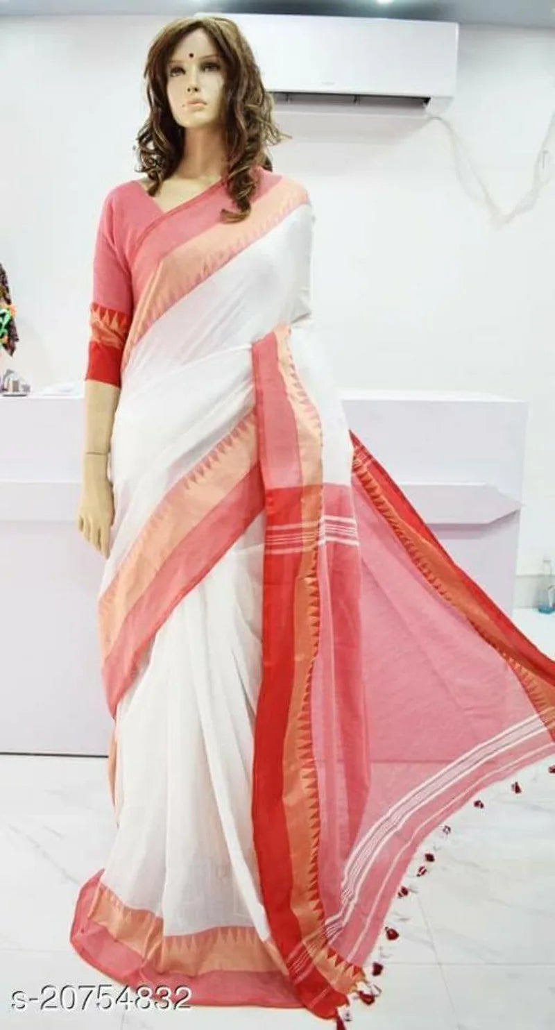 White traditional cotton saree for women by Lamp Post, showcasing intricate woven patterns and lightweight fabric.