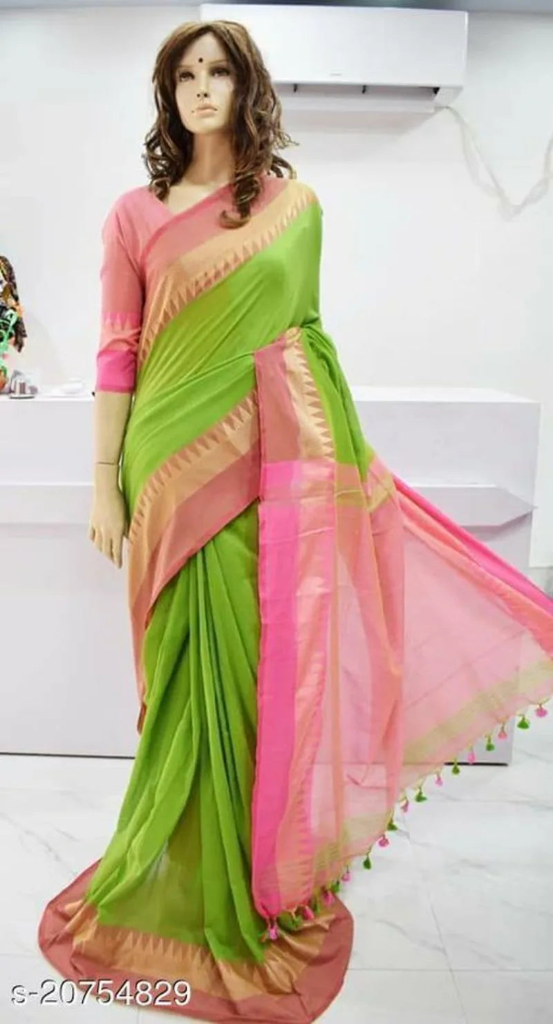 White traditional cotton saree for women by Lamp Post, featuring intricate designs and a classic drape.