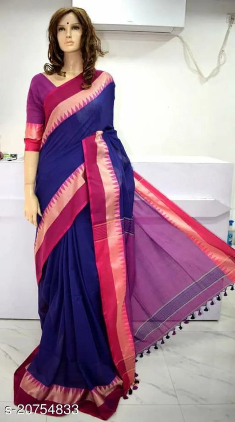 White traditional cotton saree for women by Lamp Post, featuring intricate weaving and elegant drape, one size fits most.