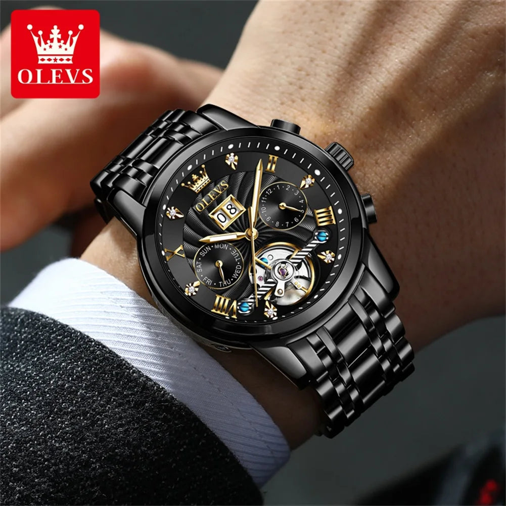 Elegant white luxury men's wristwatch by Lamp Post with automatic tourbillon movement, showcasing intricate dial details and sophisticated design.
