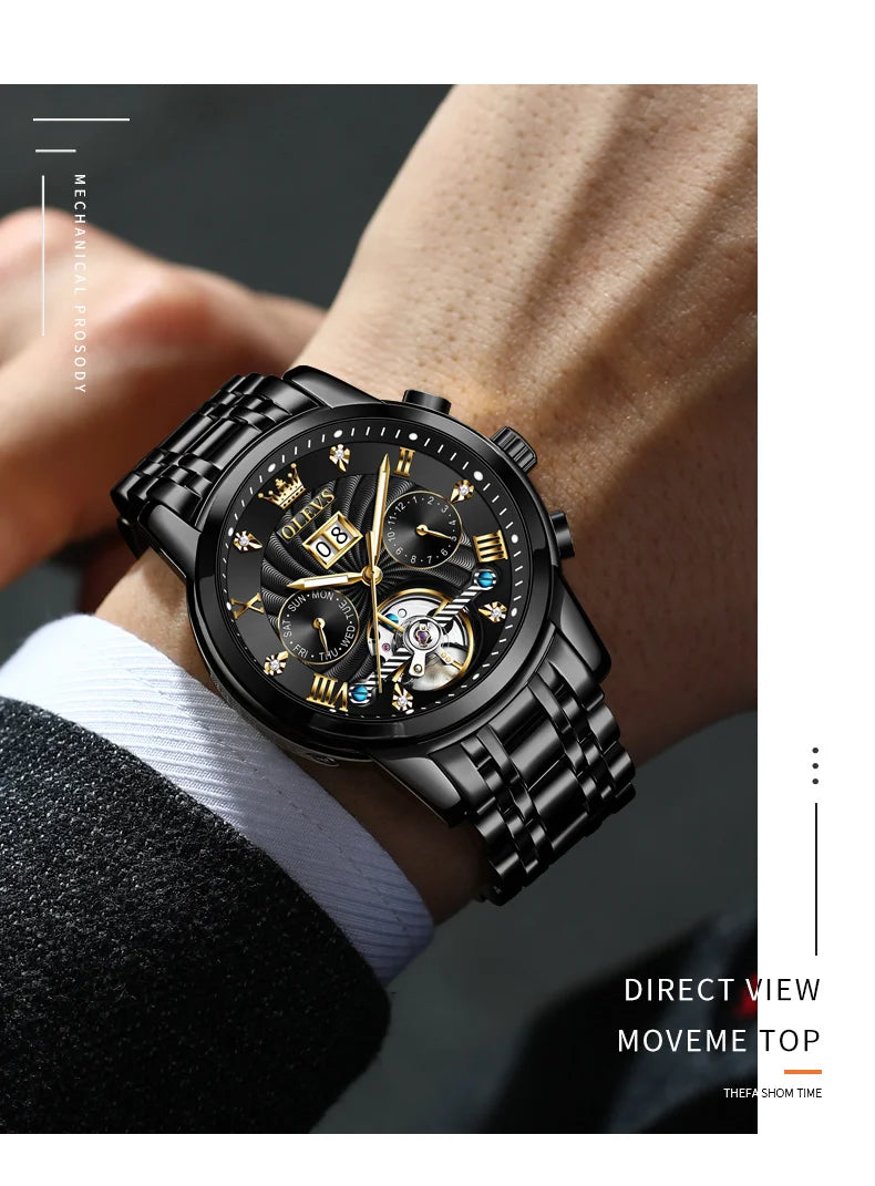 White luxury men's wristwatch with automatic tourbillon movement by Lamp Post, featuring a sleek design and intricate dial details.