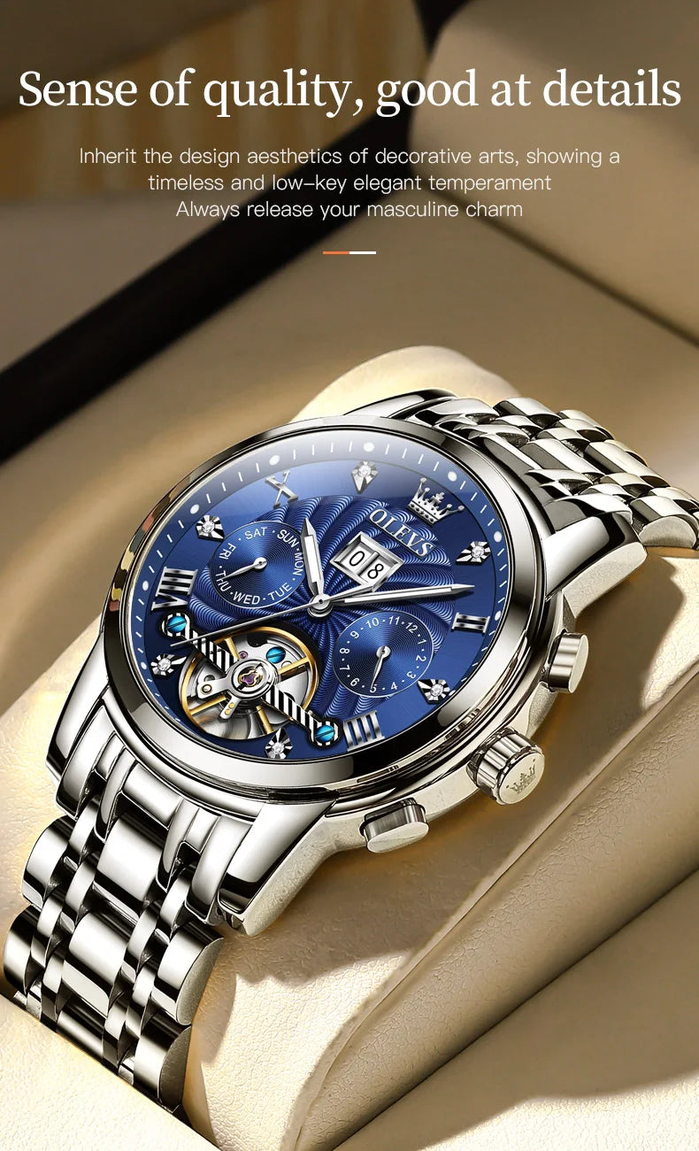 White premium men's wristwatch by Lamp Post featuring an automatic tourbillon movement and luxurious design.
