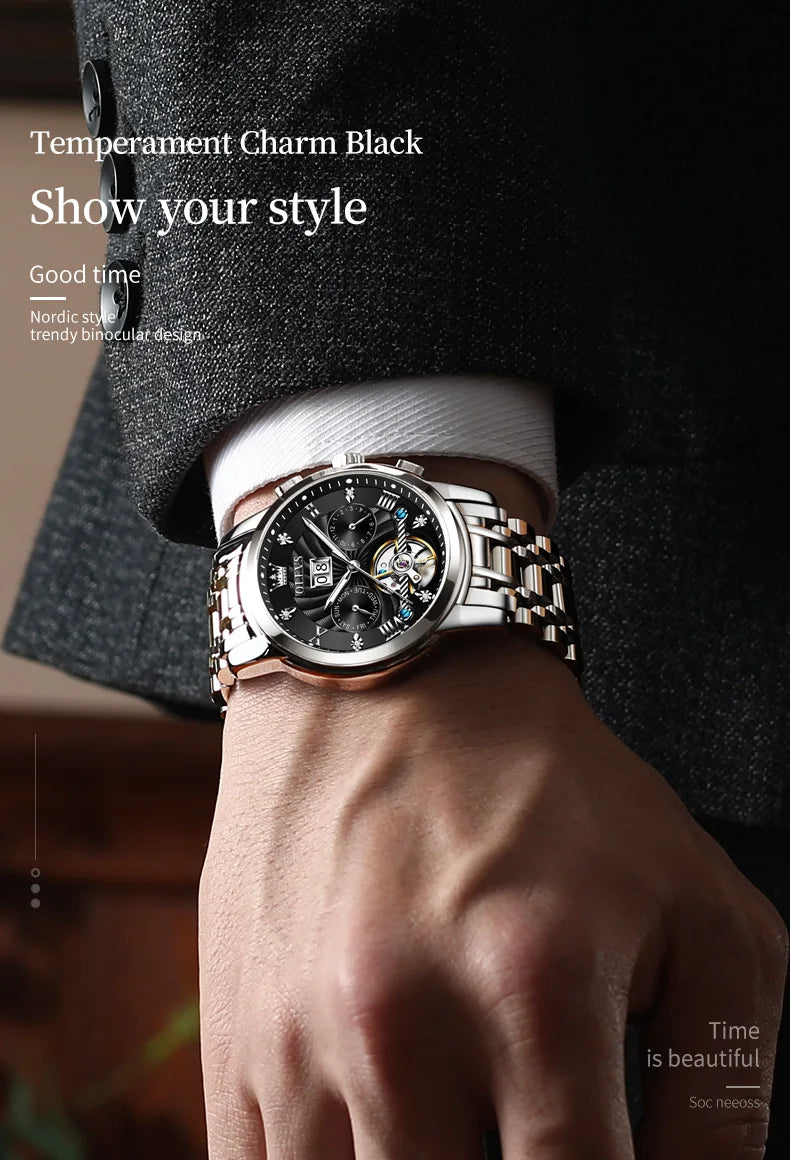 White premium men's wristwatch by Lamp Post featuring an automatic tourbillon movement and luxury design.