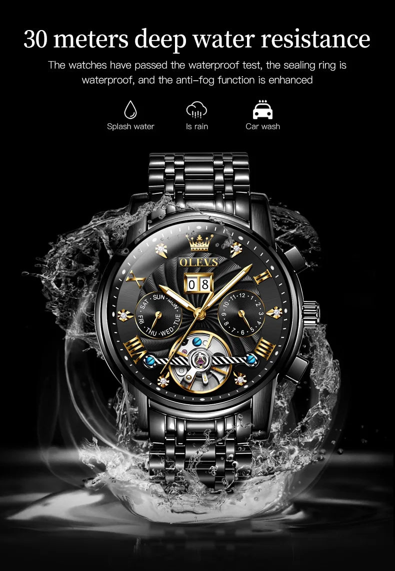 White luxury men's wristwatch with automatic tourbillon movement by Lamp Post, showcasing a sleek, elegant design and intricate details.