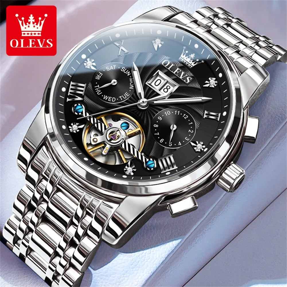 White luxury men's wristwatch by Lamp Post featuring an automatic tourbillon movement and elegant design.
