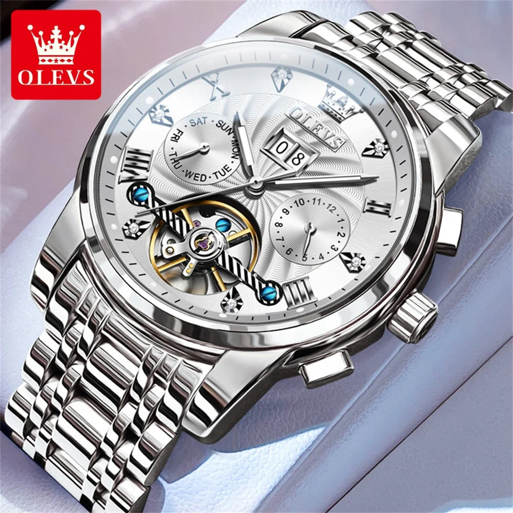 Luxury Lamp Post men's wristwatch with automatic tourbillon movement, featuring a white dial and sophisticated design.
