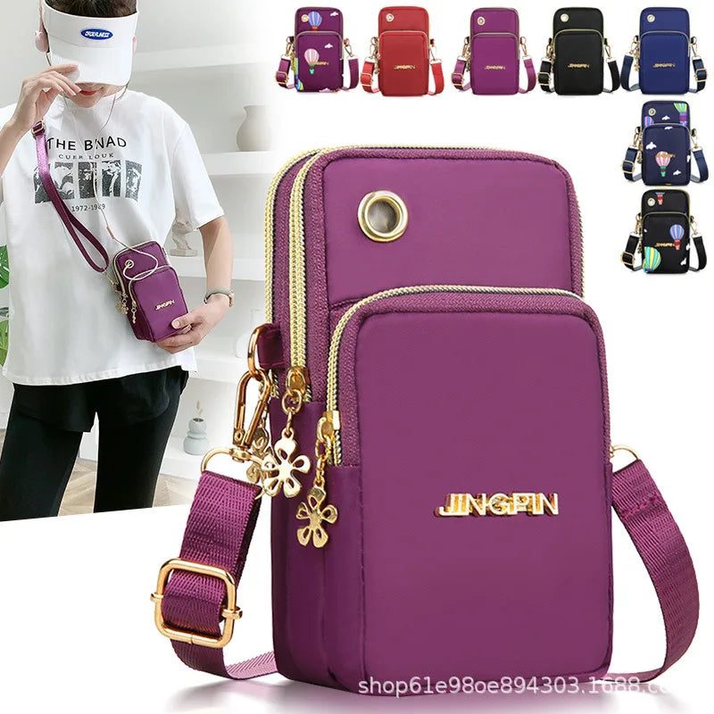 Black women's crossbody mobile phone bag by Lamp Post, compact mini bag with coin pocket and neck hanging design for 2024 fashion.