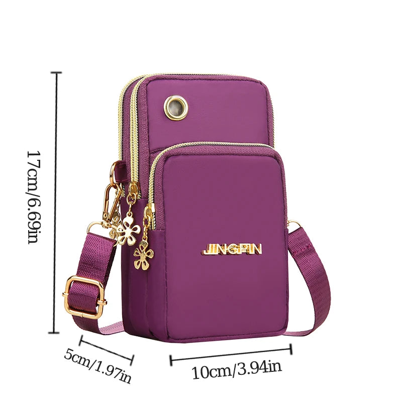 Black women's crossbody mini phone bag by Lamp Post, 20cm, with coin pocket, neck hanging design, ideal for running or daily use.