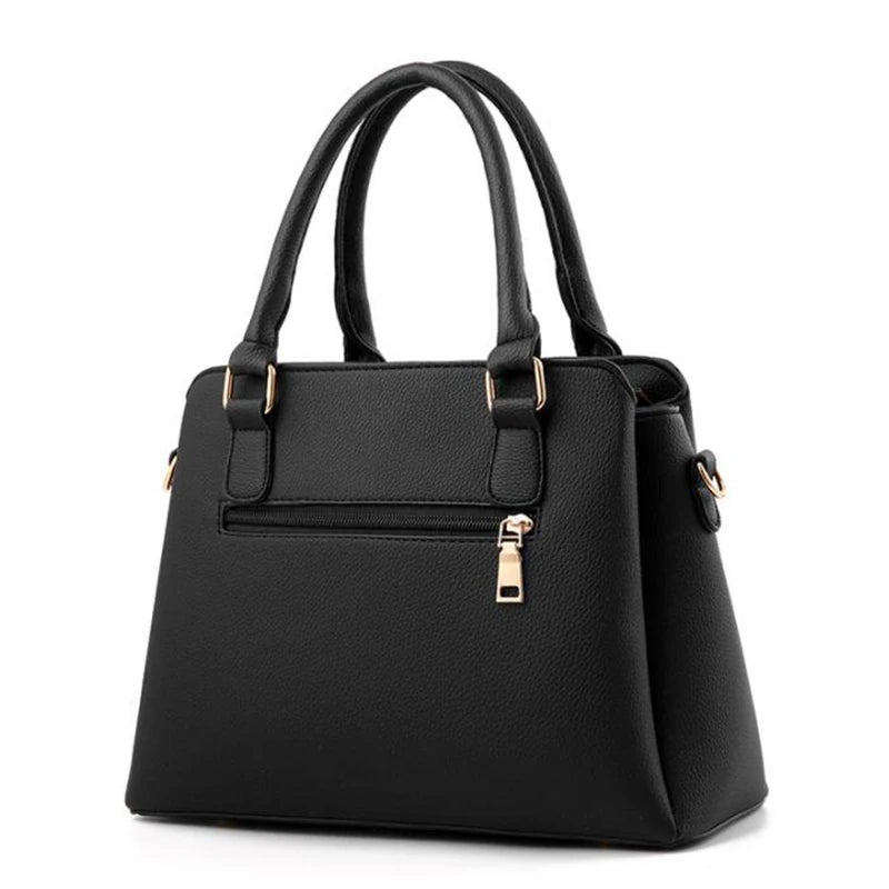 Black luxury women's crossbody handbag by Lamp Post, stylish and spacious bag with a sleek design and secure strap.