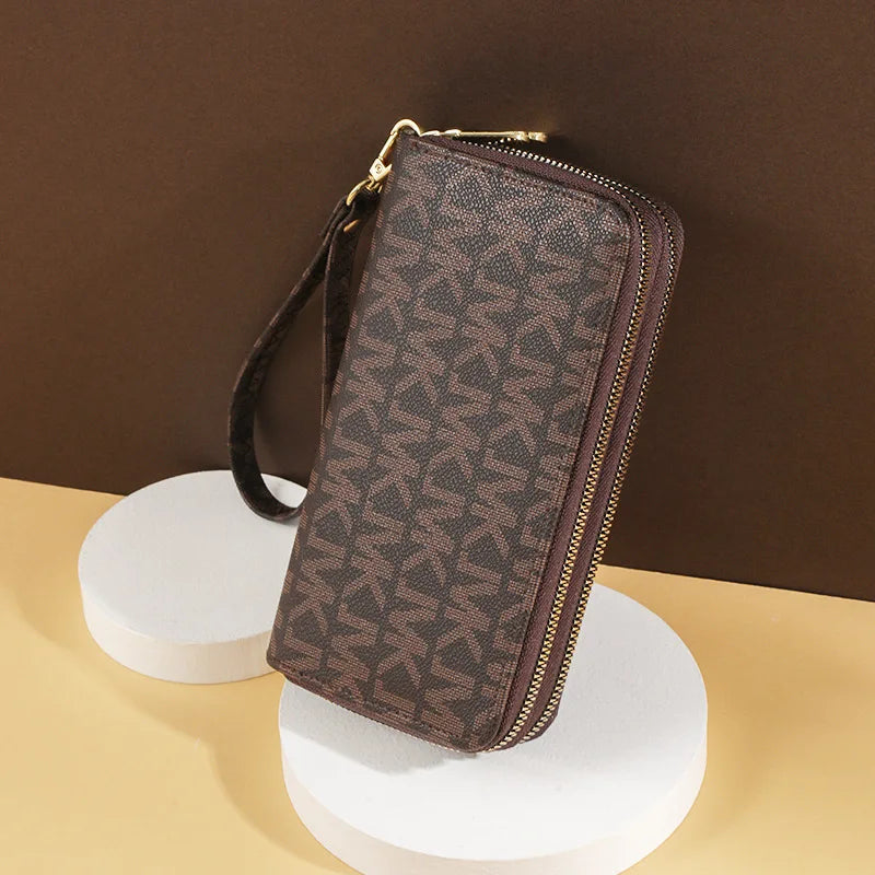 Luxurious Lamp Post female long wallet with double zippers, big letter design, wristlet, phone, and card holder, stylish women’s bag