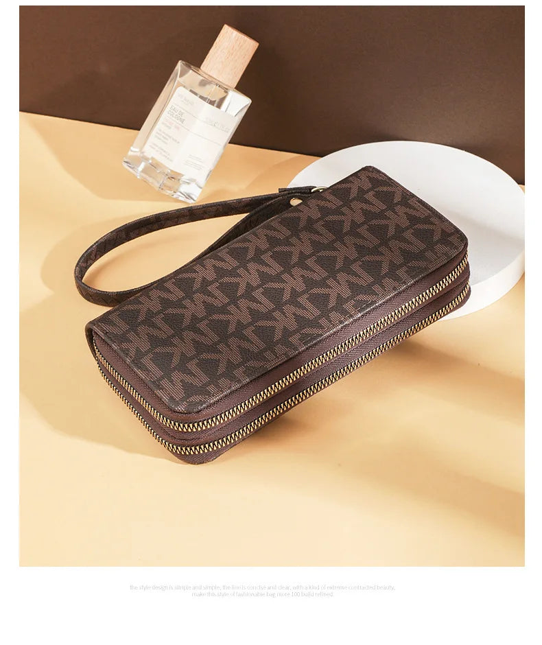 Luxurious Lamp Post female long wallet with double zippers, wristlet, phone and card holder, stylish women's fashion bag.