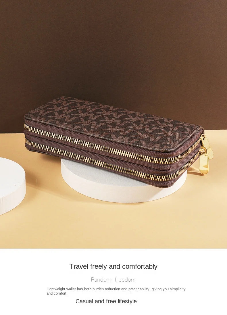 Luxurious Lamp Post women's long wallet with double zippers, big letter design, wristlet, phone and card holder, fashionable purse.
