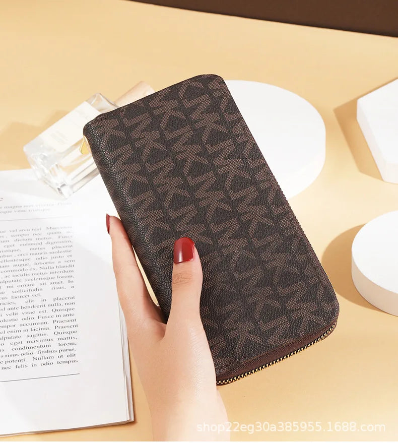 Luxurious Lamp Post women's long wallet with double zippers, big letter design, wristlet, phone and card holders, stylish fashion accessory