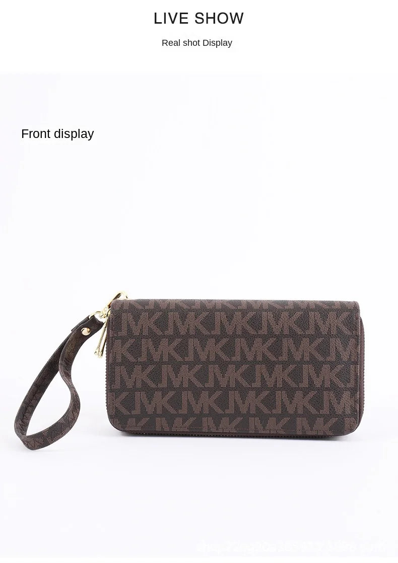 Luxurious Lamp Post women's long wallet with double zippers, wristlet, phone holder, and large letter design for fashionable women.