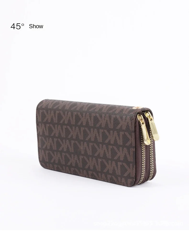 Luxurious Lamp Post female long wallet with double zippers, big letter design, wristlet, phone holder, and card slots—fashionable women’s bag