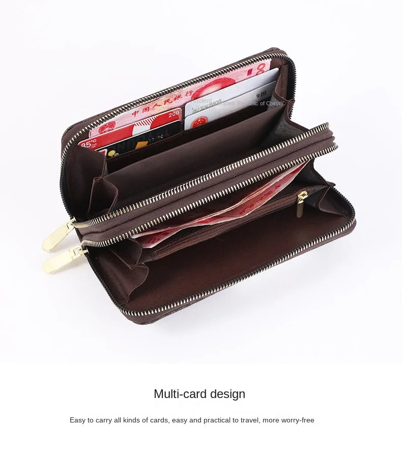 Luxurious Lamp Post women's long wallet with double zippers, big letter design, wristlet, phone and card holder, stylish female bag.