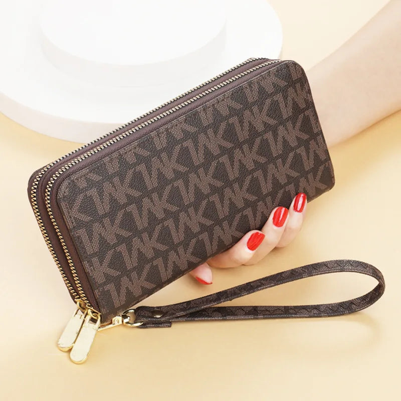 Luxurious Lamp Post women's long wallet with double zipper, big letter design, wristlet, phone holder, and card slots.