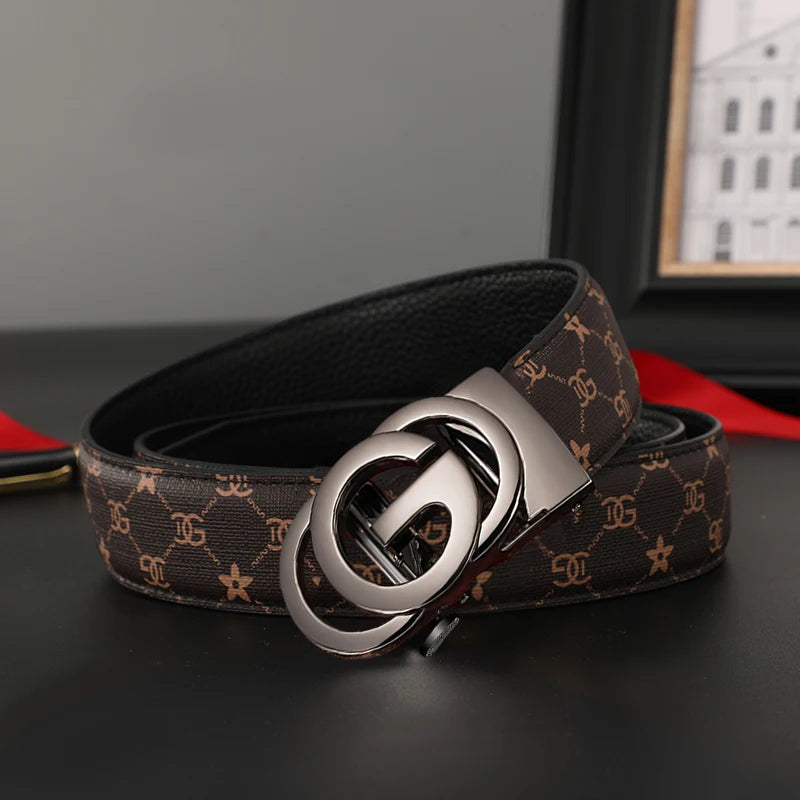 Elegant genuine leather men's belt with a metal alloy automatic buckle from Lamp Post's luxury collection, featuring a stylish yellow strap.