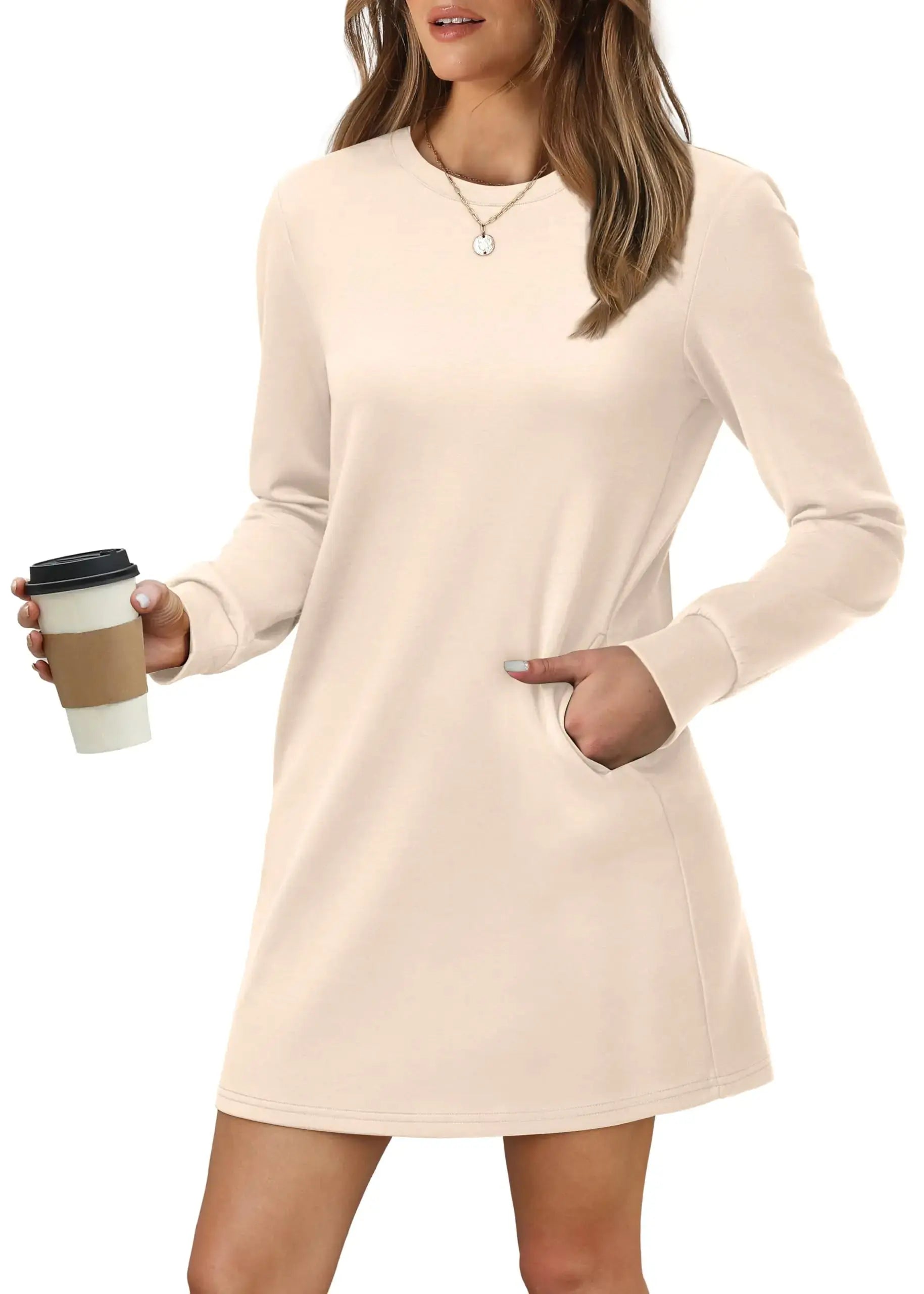 Apricot long sleeve women’s party dress by Lamp Post, stylish and elegant, shown on a model for a perfect evening look.