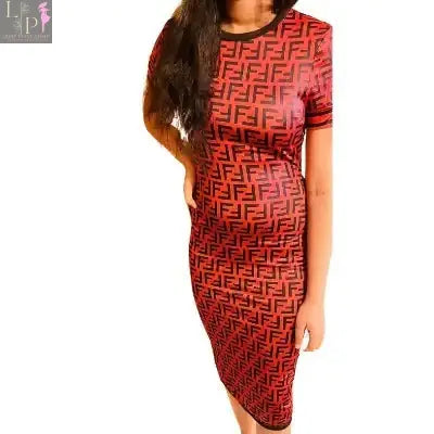 Brown women's long dress with short sleeves by Lamp Post, flowing fabric and elegant design for casual or formal wear.