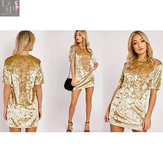 Women Lamp Post velvet cocktail dress in golden yellow, featuring a fitted silhouette and elegant design for formal occasions.