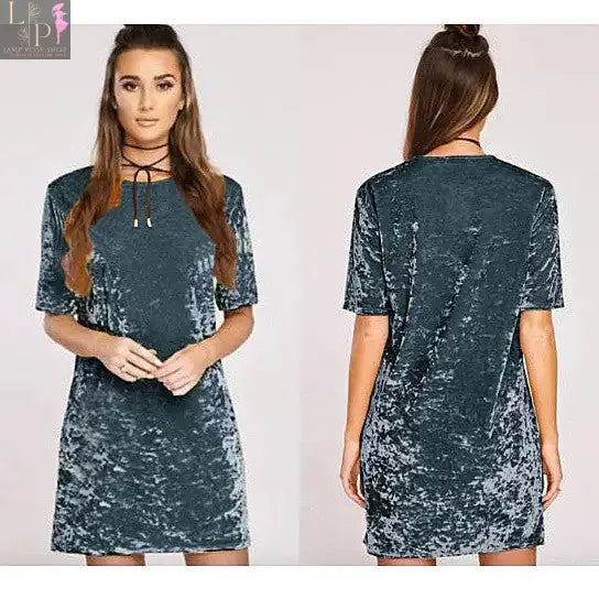 Golden yellow velvet women’s cocktail dress by Lamp Post, elegant fit and luxurious fabric for special occasions.
