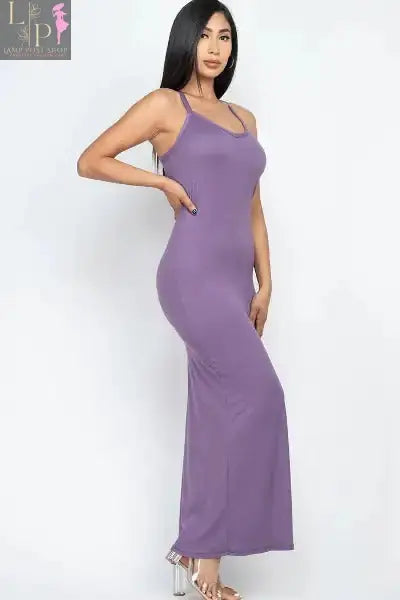 Purple Racer Back Maxi Dress for women by Lamp Post, flowing design with a stylish racer back detail.