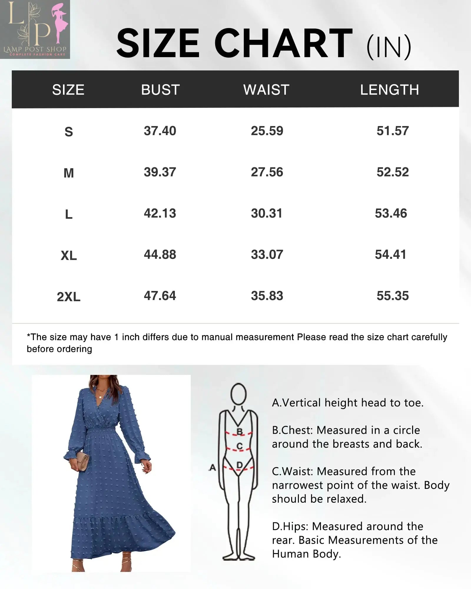 Blue full-sleeve women’s dress by Lamp Post, perfect for fall outfits, featuring a stylish and comfortable design.
