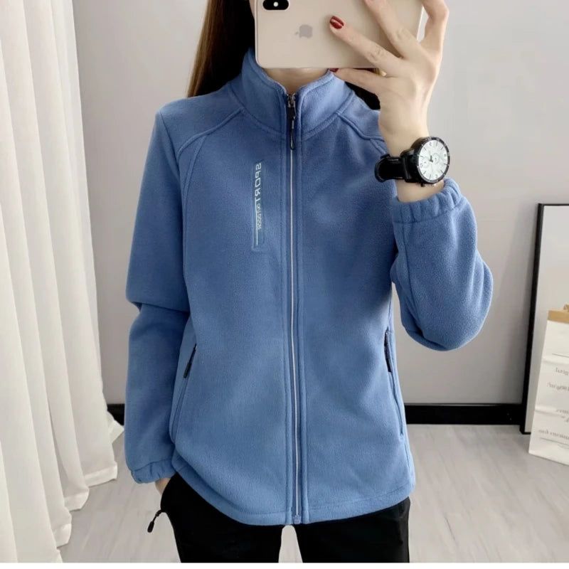 Beige women's winter running jacket by Lamp Post, cozy sweatshirt coat for cold weather, size 5XL, suitable for outdoor activities