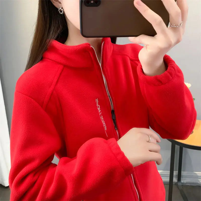 Beige women's winter running jacket by Lamp Post, stylish sweatshirt coat with hood, designed for cold weather outdoor activities.