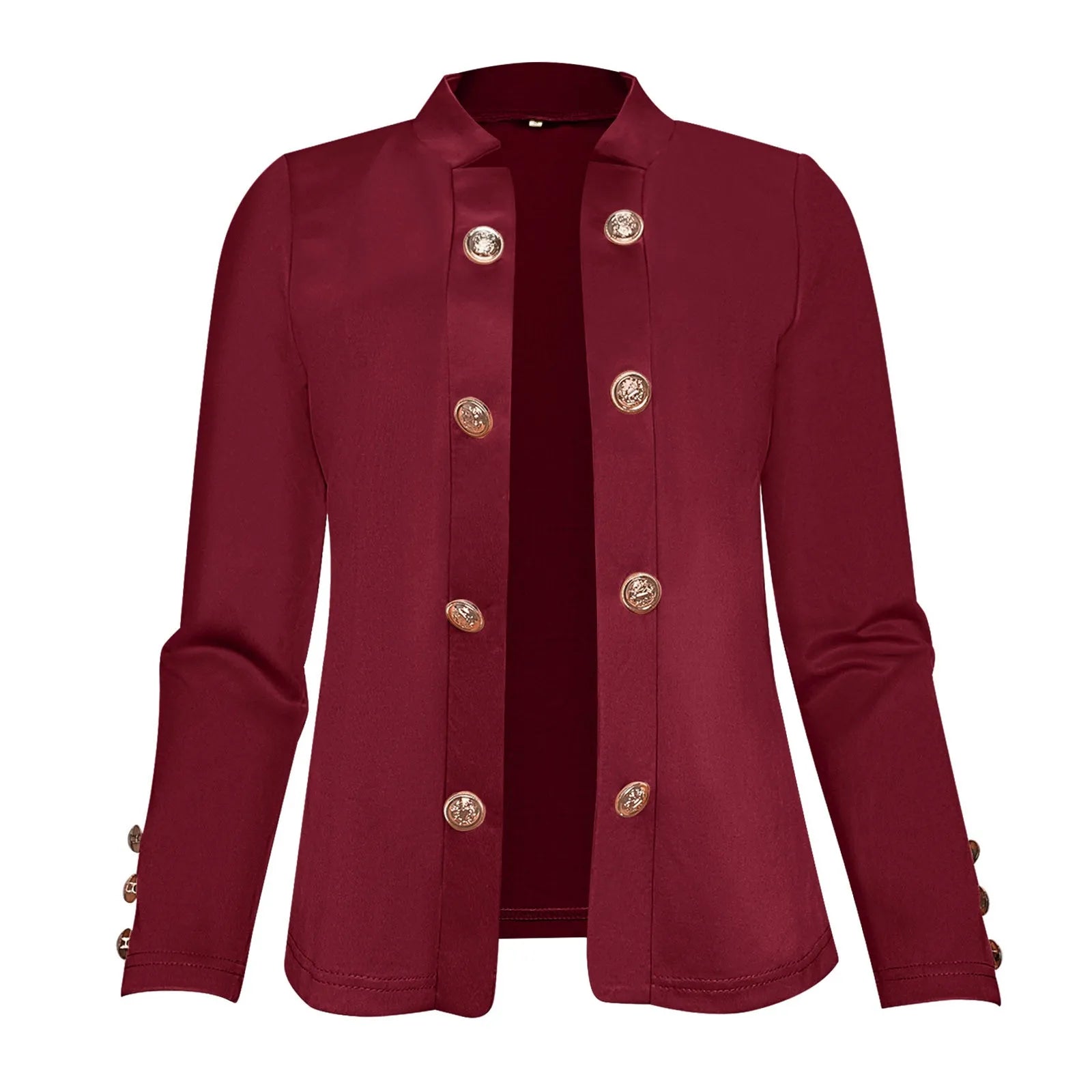Women Lamp Post stylish red blazer jacket, tailored fit, worn open with collar and long sleeves, perfect for casual or office wear.