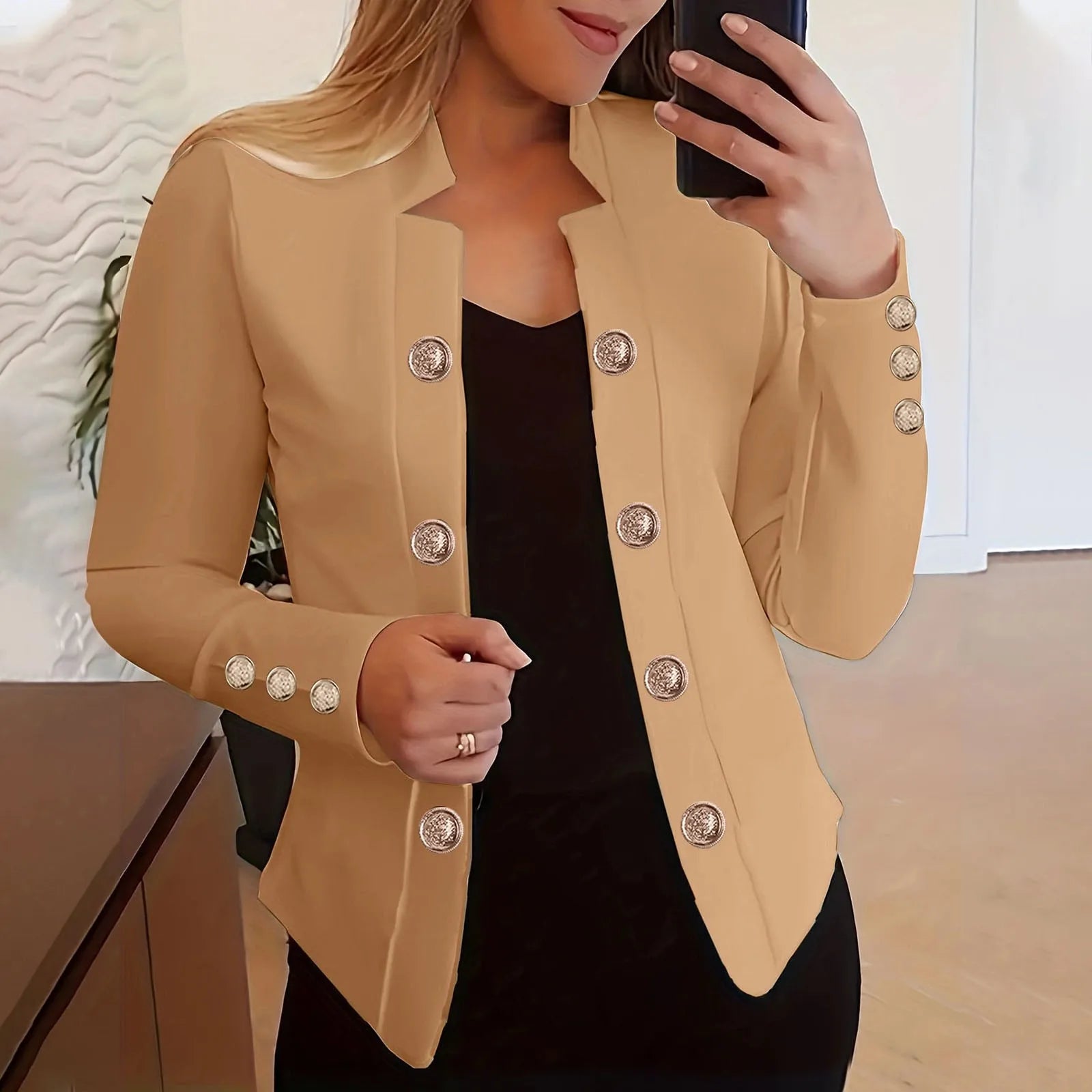 Women’s stylish red blazer jacket by Lamp Post, featuring a tailored fit and classic design, perfect for professional or casual wear.