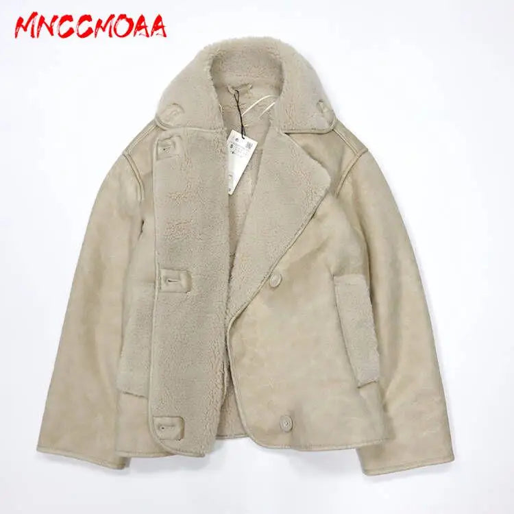 Women’s long sleeve brown jacket by Lamp Post, casual solid coat with pockets, stylish outwear for women.
