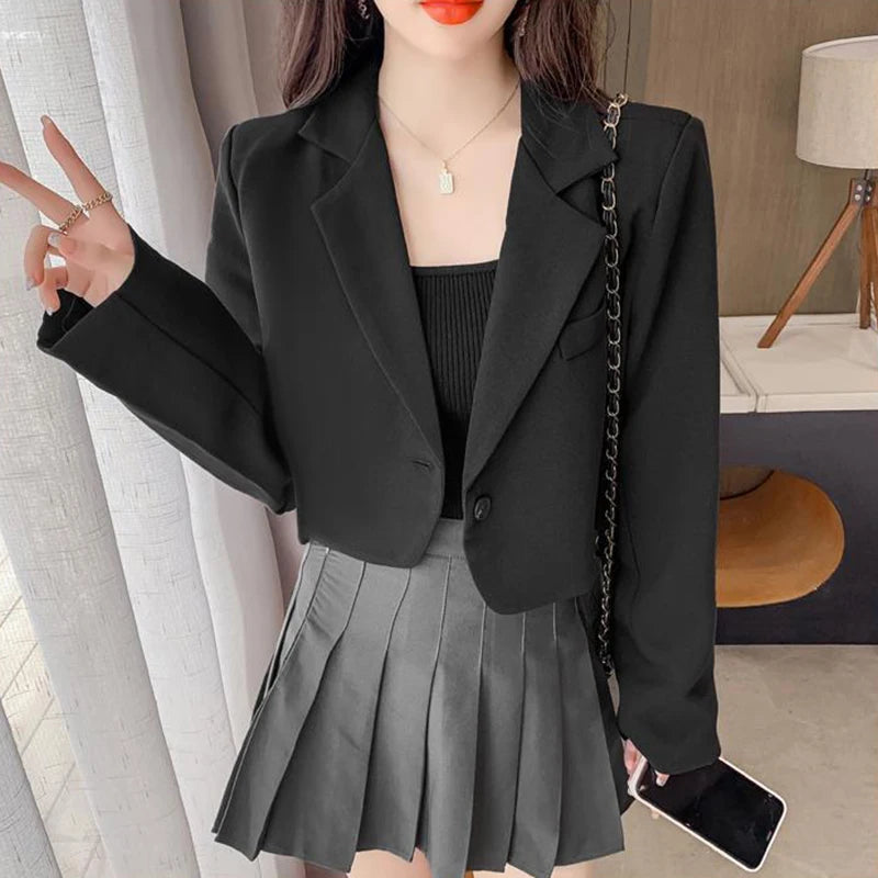 Coffee-colored cropped women's blazer by Lamp Post, stylish winter jacket for women, ideal for 2024 fashion and winter wear.