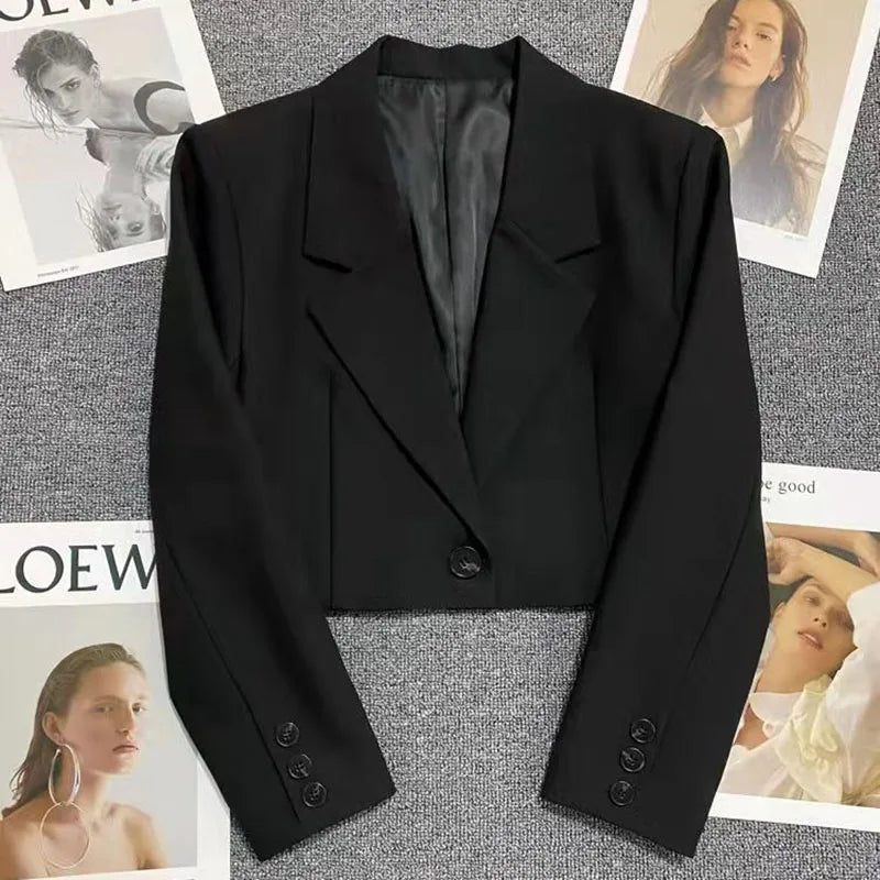 Coffee-colored women's cropped blazer by Lamp Post, stylish winter jacket for women, perfect for 2024 fashion trends.