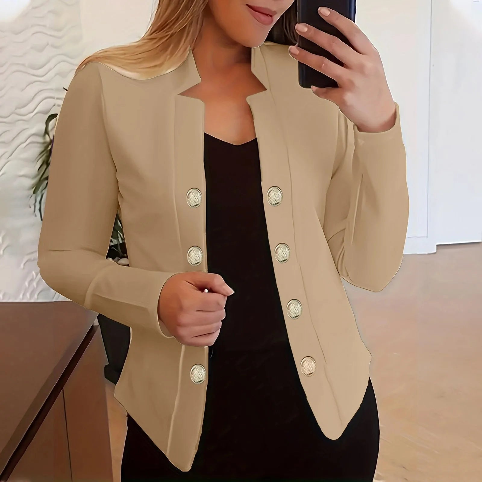 Pink women's long sleeve jacket suit by Lamp Post, stylish fashion coat with cardigan design for women.