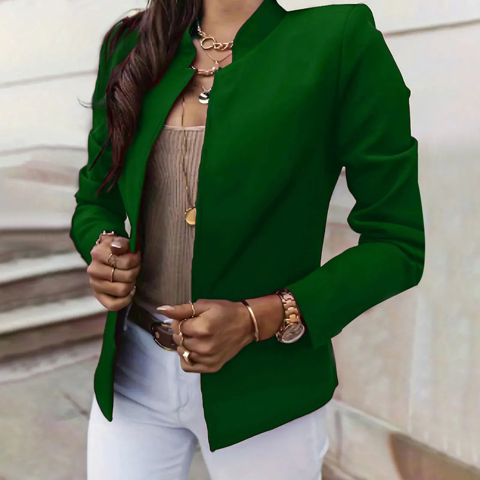 Lightweight women's blazer by Lamp Post for autumn winter 2024, shown in a thin, stylish design perfect for fall and winter outfits.